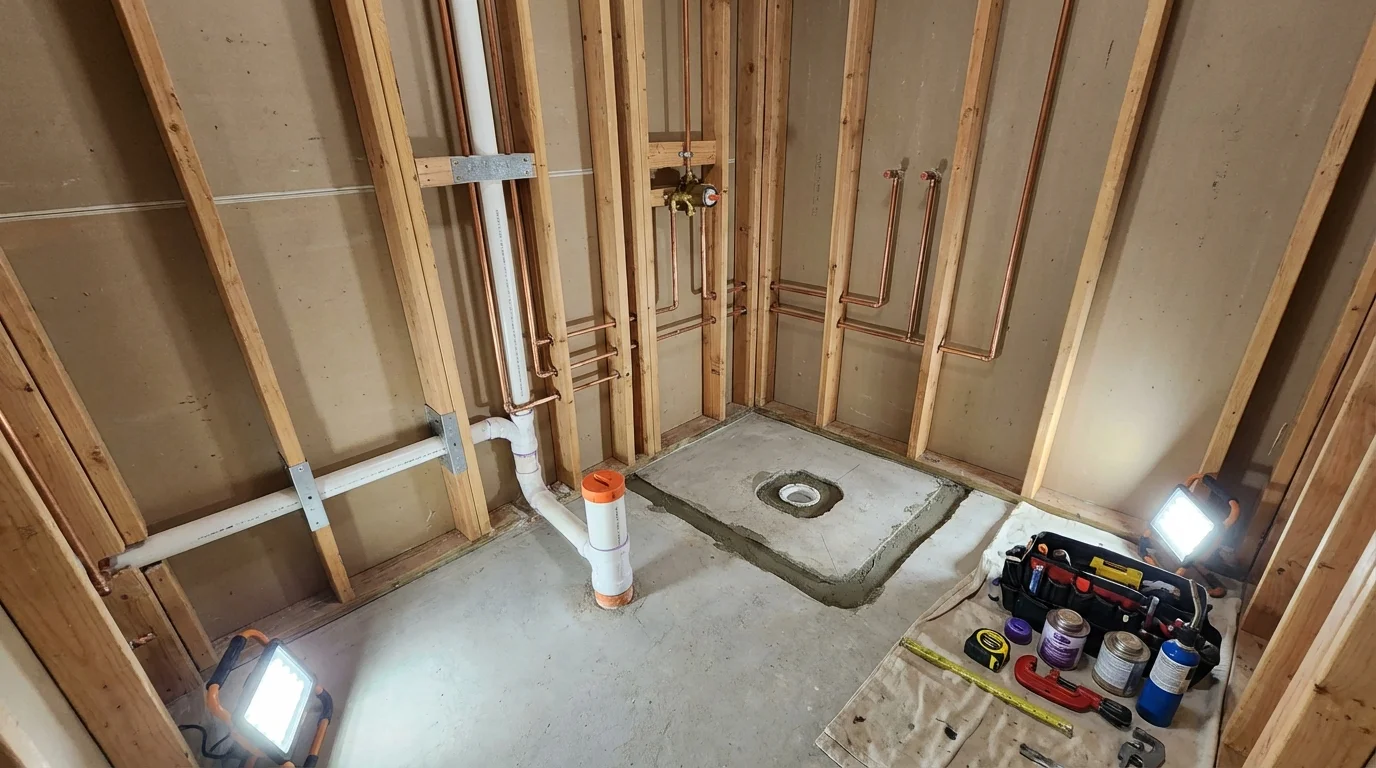 Bathroom rough-in plumbing during remodel by Johns Plumbing LLC in Trumann